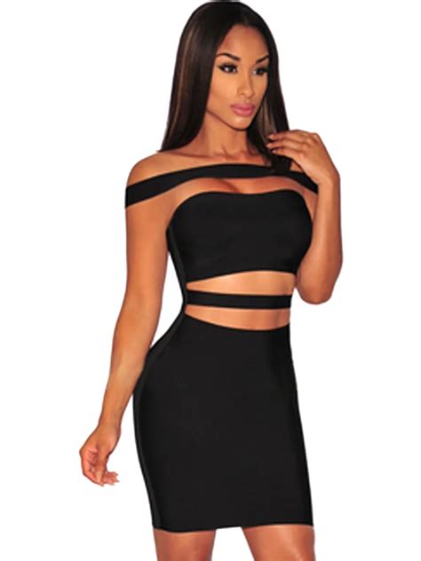 Striped Off Shoulder Hollow Out Women Sexy Tube Dress Club Mini Short