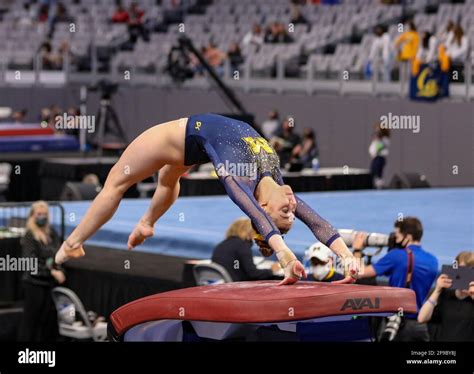 Michigans Natalie Wojcik Performs Her Vault During The Semifinals Of