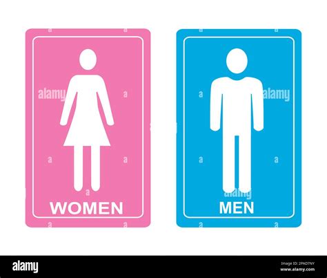 Men Women Restroom Sign White Silhouette With Pink And Blue Background