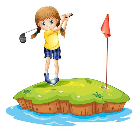 An Island With A Young Girl Playing Golf 526252 Vector Art At Vecteezy
