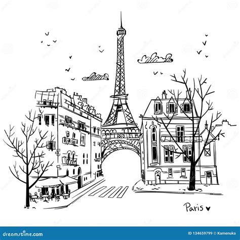 Paris Sketch Illustration Set Of Hand Drawn Vector Doodle French