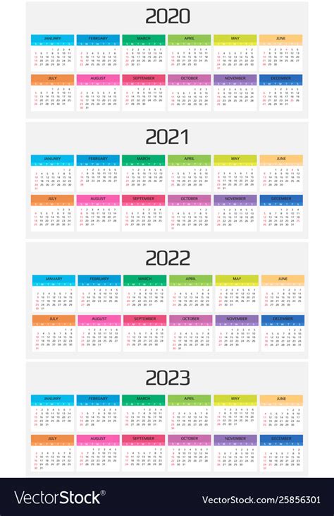 Calendar Set 2021 2022 2023 2024 Starting From Sunday Vector The