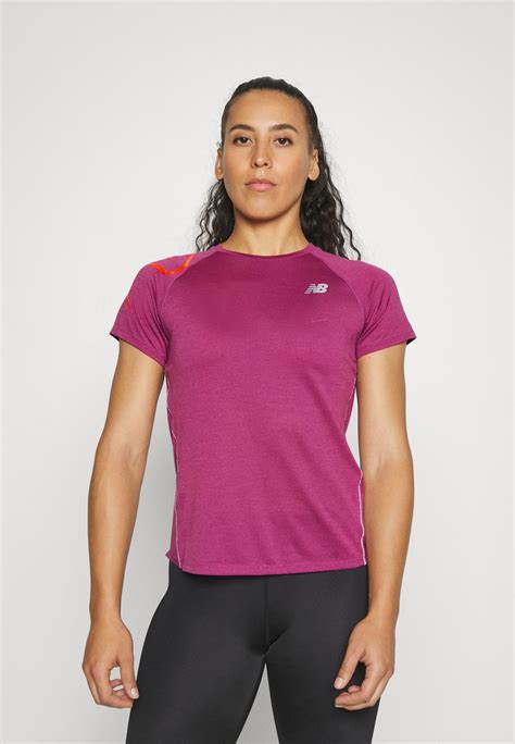 New Balance Printed Impact Run Short Sleeve Sport T Shirt Raisin Heatherbordeauxrood