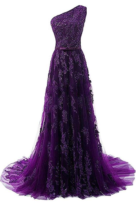 One Shoulder Purple Lace Prom Dress Gown Long 2017evening Dressformal