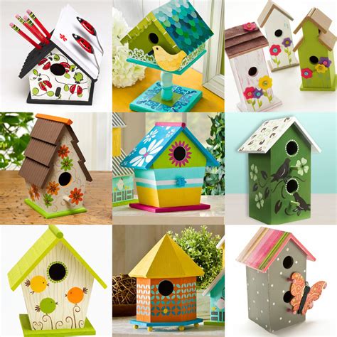Small Bird House Set Tiny Wooden Hand Painted Birdhouses Feeders