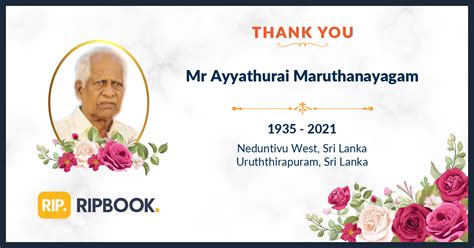 Late Ayyathurai Maruthanayagam Thankyou Message Ripbook
