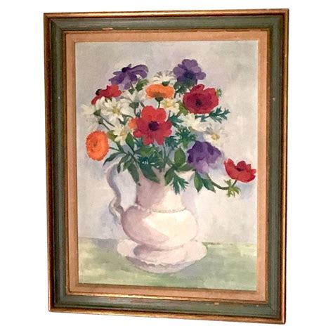 Still Life Oil Painting Of Flowers In A Vase At 1stdibs