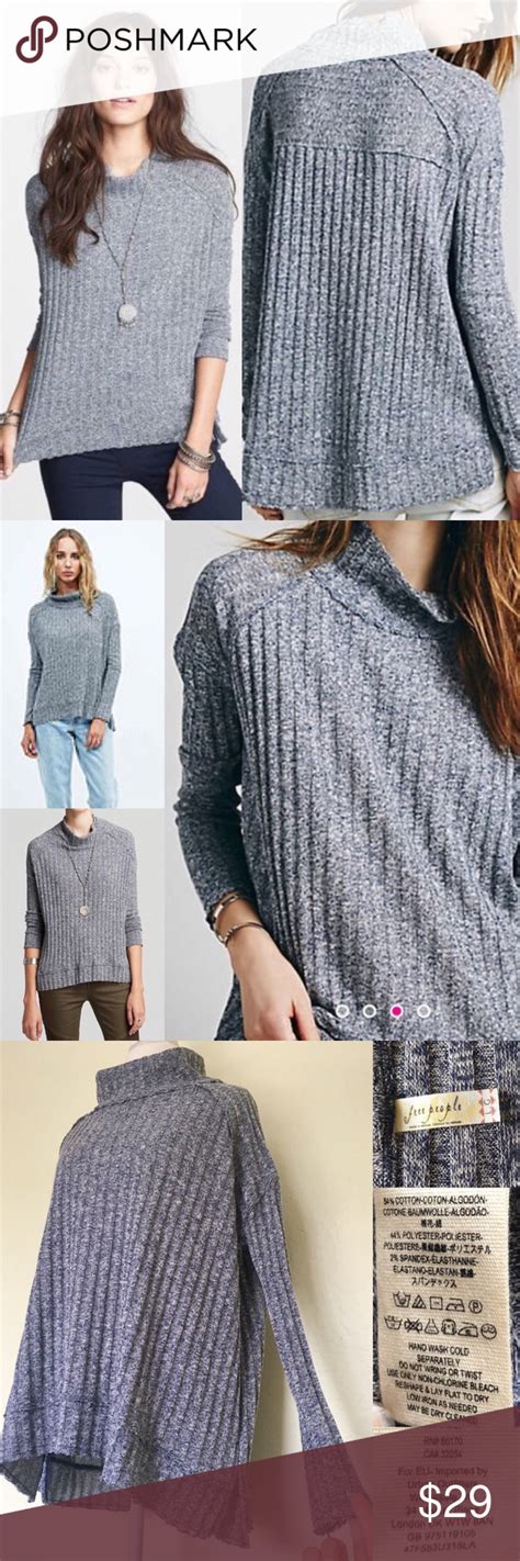 Free People Rare Clarissa Mock Neck Blue Ribbed Marled Sweater Clothes Design Free People