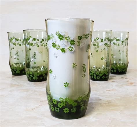 6 Libbey Spring Blossom Green Vintage Glassware Crazy Etsy Vintage Glassware Spring Blossom