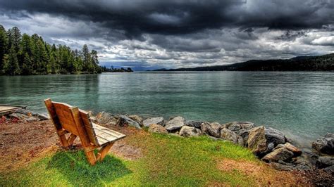 Man Made Bench Lake Wallpaper Relaxing Places Scenic Wallpaper Places