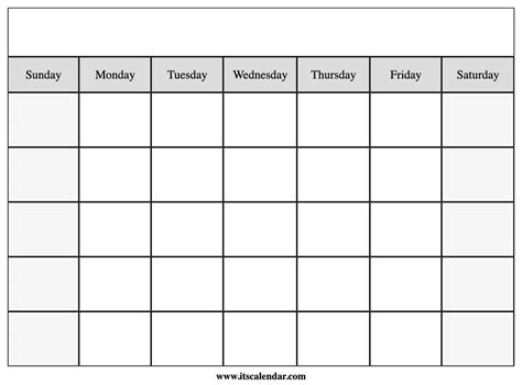 Printable Calendar Empty Blank Calendar Template Free Printable