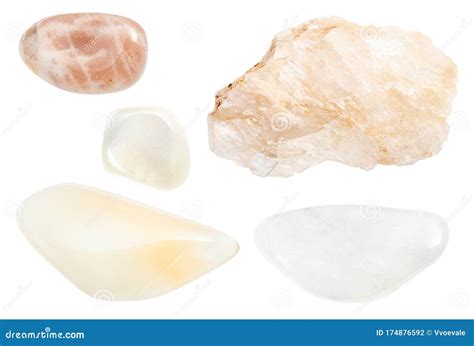 Set Of Various Moonstone Gemstones Isolated Stock Photo Image Of