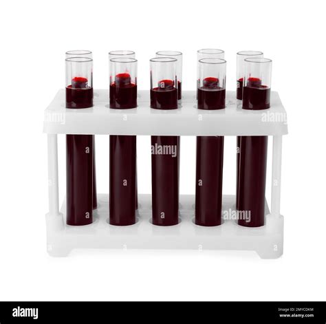 Test Tubes With Blood Samples In Rack On White Background Laboratory