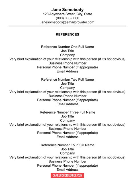 Reference List For Resume Template