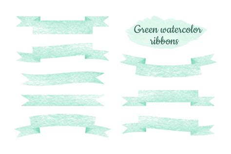 Green Watercolor Ribbon Set On White Background 12322376 Vector Art At