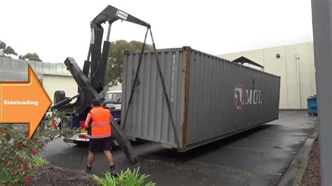 How To Unload A Container Off A Truck Using A Sideloader Youtube