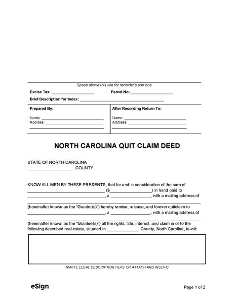 Free North Carolina Quit Claim Deed Form Word Pdf Eforms My Xxx Hot Girl