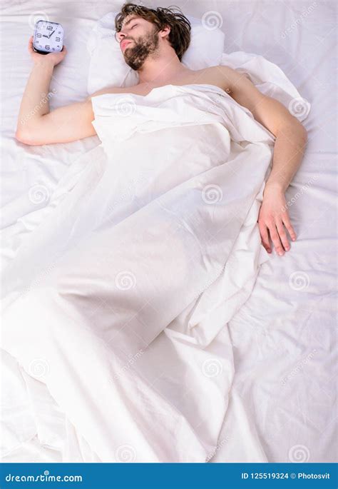 Man Sleepy Drowsy Unshaven Bearded Face Covered With Blanket Having