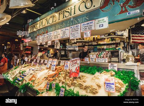 Seattle Washington Usa July 6 2018 The Variety Of Seafood Selling