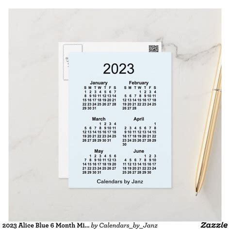2023 Alice Blue 6 Month Mini Calendar By Janz Postcard Zazzle In 2022