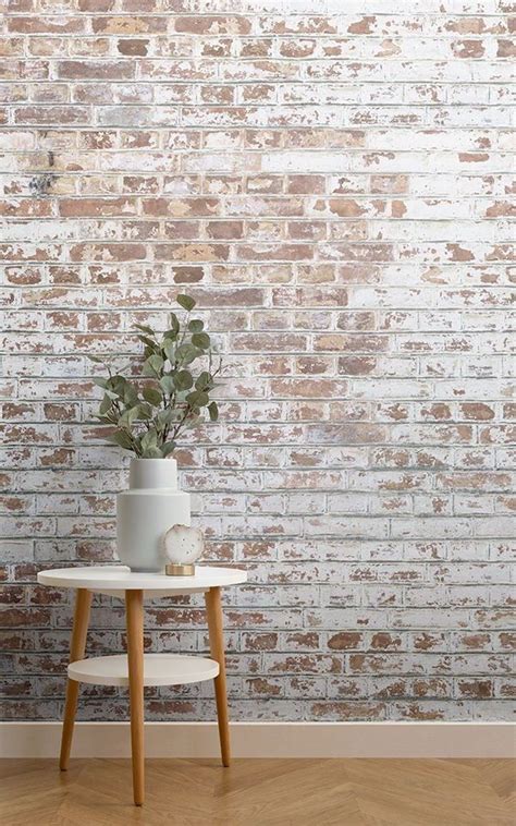 Painted White Brick Wall Mural Industrial Style