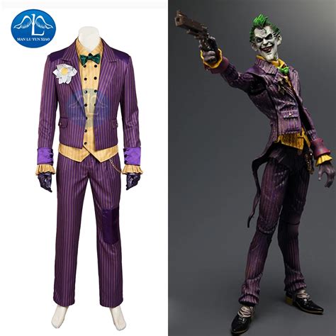 manluyunxiao venda quente batman arkham asylum joker homens traje cosplay halloween traje