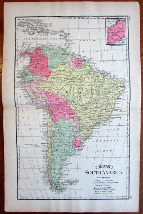 South America Continent Shows Volcanoes C1886 Lithographed Hand Color