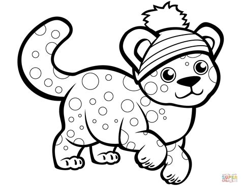 Cute Cheetah In Winter Hat Coloring Page Free Printable Coloring Pages
