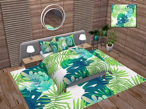Tropical Watercolor Bedroom Accessories By Neinahpets At Tsr Sims 4