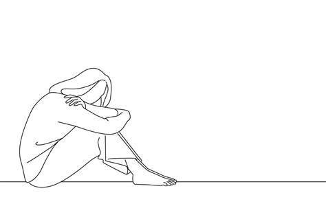 Illustration Of Sad Woman With Depression Sitting Alone On The Floor