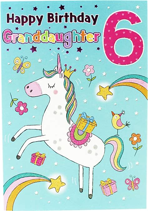 Happy 6th Birthday Unicorns Greetings Cards Granddaughter Milestone