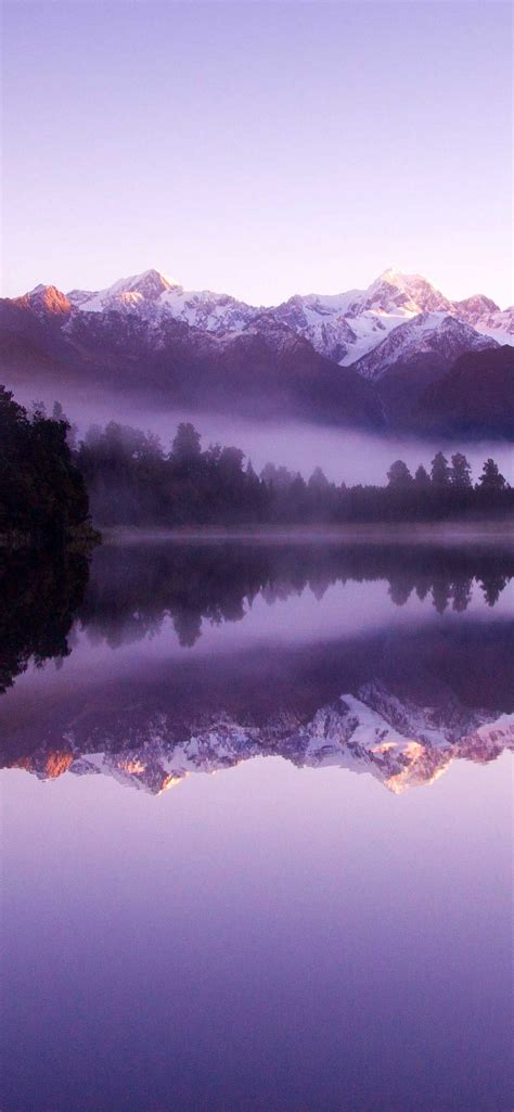 Beautiful Purple Weather Landscape Of Lake Matheson W Iphone Pro Ma