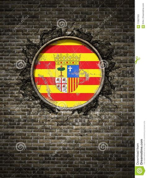 Old Aragon Flag In Brick Wall Stock Image Image Of Surface Grunge
