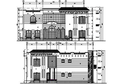 Luxuries Multi Level Villa Front And Back Elevation Drawing Details Dwg