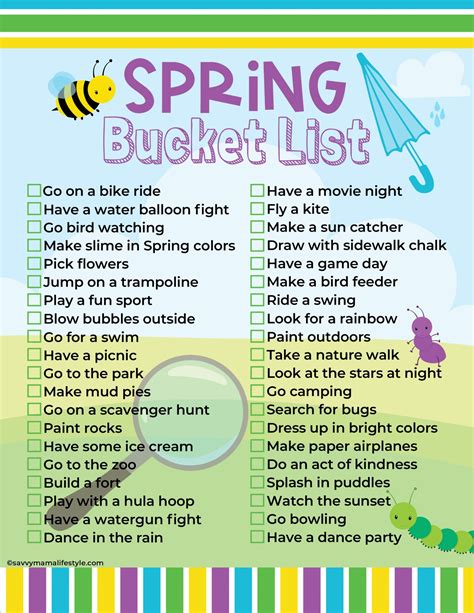 Printable Spring Bucket List: Enjoy The Weather & Play Together