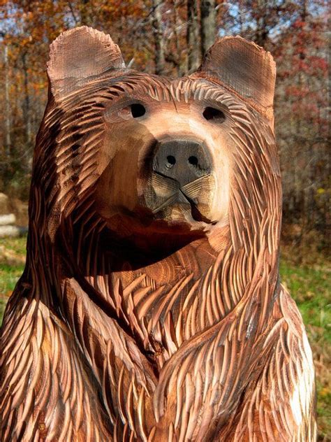 Rusty Brown Bear Chainsaw Carving Wood Sculpture 20 23 Inches Tall