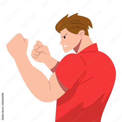 Male Character Clenching Fist Fighting Pose Muscle Man Side View The