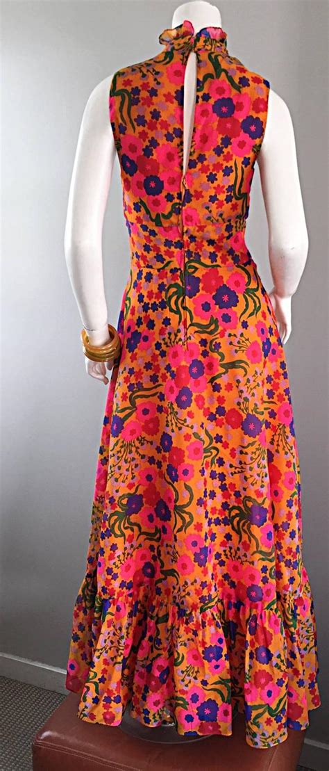 amazing 1970s 70s colorful psychedelic chiffon floral ruffle vintage maxi dress at 1stdibs