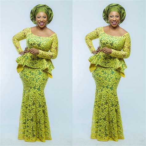 Aso Ebi Style Yellow Mermaid Evening Dress Long Sleeve Lace Nigerian
