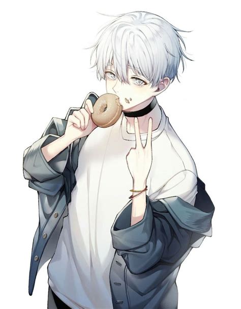 An Anime Character Eating A Donut While Wearing A White Shirt And Black