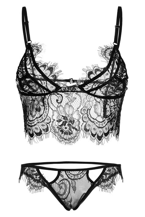 black random printed sexy lace details lingerie set with no falsies lingerie bonita belle