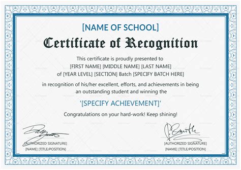 Outstanding Student Recognition Certificate Design Template In Psd Word