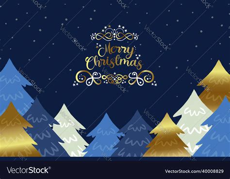 Merry Christmas Pine Tree Forest Cartoon Card Vector Image