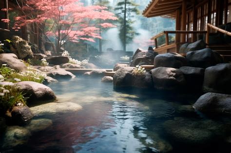 Premium AI Image A Hot Spring In Japan Spa Treatments In Japanese Style Relaxation And Jacuzzi