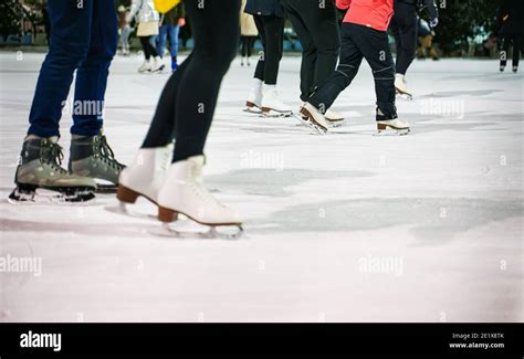 People Ice Skating On The Ice Rink In Winter Stock Photo Alamy