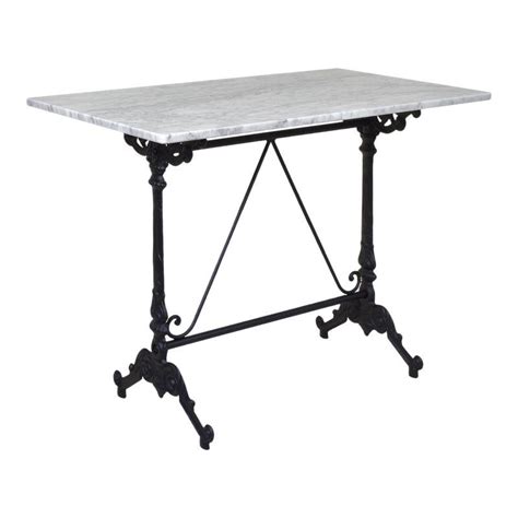 French Style Bistro Table With Cast Iron Base And White Marble Top