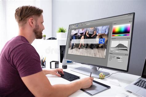 Designer Editing Photo On Computer Stock Image Image Of Designer