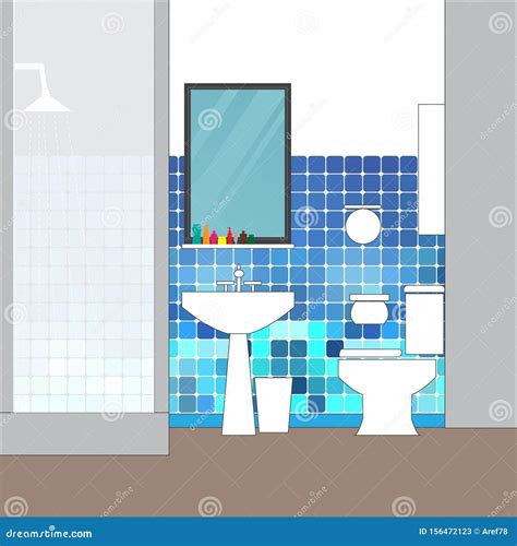 Interior Design And Bathroom Vector Illustration Flat Set Stock Vector