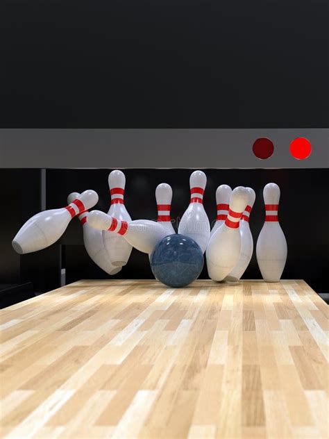 Bowling Ball Hitting All 10 Pins In A Strike Stock Illustration
