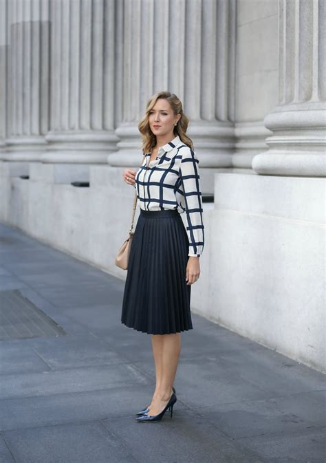 windowpane blouse and pleated midi skirt memorandum nyc fashion and lifestyle blog for the